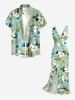 Flowers Leaf Print Hawaii Ruffles Split Surplice Dress -  