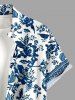 Blue And White Porcelain Flowers Leaf Print Plus Size Matching Hawaii Beach Outfit For Couples -  
