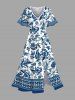 Blue And White Porcelain Flowers Leaf Print Plus Size Matching Hawaii Beach Outfit For Couples -  