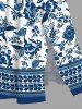 Blue And White Porcelain Flowers Leaf Print Plus Size Matching Hawaii Beach Outfit For Couples -  