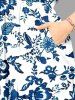 Blue And White Porcelain Flowers Leaf Print Plus Size Matching Hawaii Beach Outfit For Couples -  