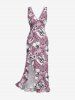 Flower Leaf Print Hawaii Ruffles Split Dress -  