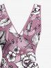 Flower Leaf Print Hawaii Ruffles Split Dress -  
