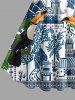 Plus Size Toucans Tropical Leaf Blue and White Porcelain Style Print Hawaii A Line Dress -  