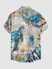 Plus Size Turtle Sailor Coloured Glass Print Hawaii Button Pocket Shirt For Men -  