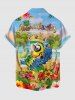 Plus Size Coconut Tree Tropical Leaf Hibiscus Flower Parrot Hula Print Hawaii Shirt For Men -  