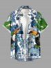 Chemise hawaïenne grande taille pour homme, imprimée style porcelaine bleue et blanche, motif toucans tropicaux et feuilles, style feuille de toucan. - Bleu L