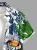 Chemise hawaïenne grande taille pour homme, imprimée style porcelaine bleue et blanche, motif toucans tropicaux et feuilles, style feuille de toucan. - Bleu L