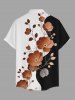Chemise hawaïenne à poches boutons, imprimé contrasté de fleurs, feuilles et branches, grande taille, pour hommes - Noir XL