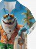 Chemise hawaïenne grande taille pour homme, imprimé requin, cocotier et paysage marin, boutons et poche. - Bleu Ciel S