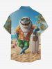 Chemise hawaïenne grande taille pour homme, imprimé requin, cocotier et paysage marin, boutons et poche. - Bleu Ciel S