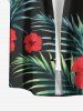 Chemise hawaïenne grande taille pour homme, à imprimé floral tropical et feuilles d'hibiscus, boutons et poche. - Noir L