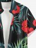 Chemise hawaïenne grande taille pour homme, à imprimé floral tropical et feuilles d'hibiscus, boutons et poche. - Noir L
