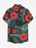 Chemise hawaïenne grande taille pour homme, à imprimé floral tropical et feuilles d'hibiscus, boutons et poche. - Noir L