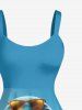 Robe débardeur grande taille imprimée requin, cocotier et paysage marin hawaïen - Bleu Ciel XS