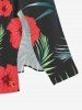 Robe mi-longue hawaïenne fendue à imprimé feuilles tropicales et fleurs d'hibiscus (grande taille) - Noir XXS