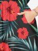 Plus Size Hibiscus Flower Tropical Leaf Print Split Hawaii Midi Dress -  