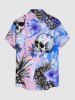 Chemise hawaïenne grande taille pour homme, à boutons et poche, ornée d'un imprimé tête de mort, hibiscus, ananas et éclaboussures de peinture. Motif tête de mort, hibiscus et ananas. - Rose  XL