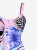 Robe débardeur hawaïenne grande taille à imprimé tête de mort, hibiscus, ananas et éclaboussures de peinture - Rose  1X