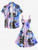 Robe débardeur hawaïenne grande taille à imprimé tête de mort, hibiscus, ananas et éclaboussures de peinture - Rose  1X
