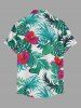 Chemise hawaïenne grande taille pour homme, à imprimé feuilles tropicales et fleurs d'hibiscus, boutons et poche. - Vert S