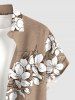 Chemise hawaïenne grande taille à imprimé floral et feuilles, boutons et poche pour homme - Bronze 5XL