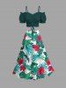 Jupe hawaïenne fendue à imprimé de feuilles tropicales et fleurs d'hibiscus grande taille - Vert 6X