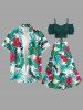 Jupe hawaïenne fendue à imprimé de feuilles tropicales et fleurs d'hibiscus grande taille - Vert 6X