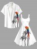 Plus Size Coconut Tree Parrot Print Hawaii Tank Dress -  