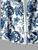 Blue And White Porcelain Flowers Leaf Print Buttons Pocket Hawaii Shirt For Men -  