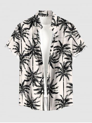 Plus Size Coconut Tree Print Buttons Pocket Hawaii Shirt For Men - BLACK - 5XL