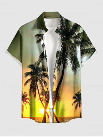 Chemise hawaïenne grande taille pour homme, imprimé ombré soleil cocotier, boutons et poche. - PLANT GREEN - 2XL
