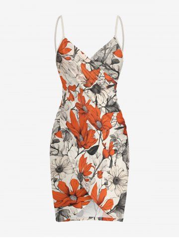 Plus Size Flowers Leaf Print Convertible Hawaii Beach Cover - LIGHT COFFEE - 5X