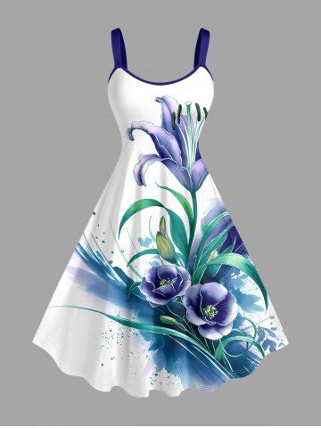 Robe trapèze hawaïenne à imprimé aquarelle de fleurs et de plantes, grande taille - CONCORD - 5X