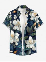 Chemise hawaïenne grande taille à imprimé floral et feuilles, boutons et poche pour homme - Bleu de Minuit S