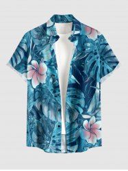 Flowers Tropical Leaf Print Buttons Pocket Hawaii Shirt For Men -  