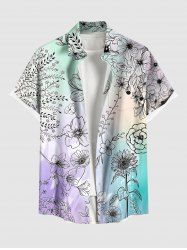Plus Size Sunflower Leaf Ombre Print Buttons Pocket Hawaii Shirt For Men -  