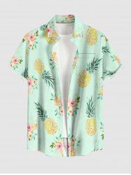 Chemise hawaïenne grande taille pour homme, à imprimé ananas et roses, boutons et poche. - Vert clair 3XL