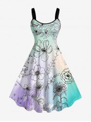 Plus Size Sunflower Leaf Ombre Print Hawaii Tank Dress -  