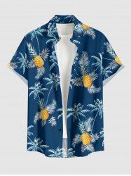 Pineapple Coconut Tree Print Buttons Pocket Hawaii Shirt For Men -  