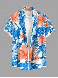 Hibiscus Flowers Leaf Print Buttons Pocket Hawaii Shirt For Men -  