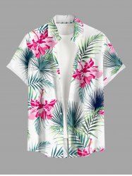 Chemise hawaïenne grande taille pour homme, à imprimé feuilles tropicales et fleurs d'hibiscus, boutons et poche. - Rose  3XL