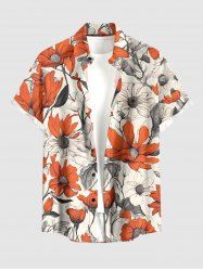 Chemise hawaïenne grande taille à imprimé floral et feuilles, boutons et poche pour homme - café lumière S