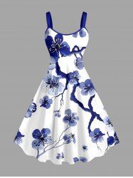 Robe hawaïenne grande taille à imprimé fleurs et branches d'arbres - Bleu profond M