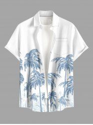 Plus Size Coconut Tree Print Buttons Pocket Hawaii Shirt For Men -  