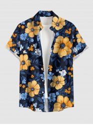 Plus Size Flowers Leaf Print Buttons Pocket Hawaii Shirt For Men -  