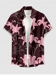Lily Flower Print Hawaii Button Pocket Shirt For Men -  