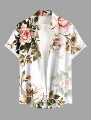 Chemise hawaïenne à poches boutons, imprimé ombré de fleurs et de branches, grande taille, pour hommes - Olive Verte 2XL