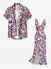 Tenue de plage hawaïenne assortie à imprimé floral et feuilles pour couples - Violet clair 