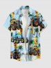 Ensemble de plage hawaïen assorti pour couples, grandes tailles, motif canards et cocotiers - Bleu clair 